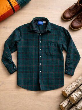 Pendleton Vintage Plaid Wool Shirt Womens Button Up S Green Blue Western Outdoor